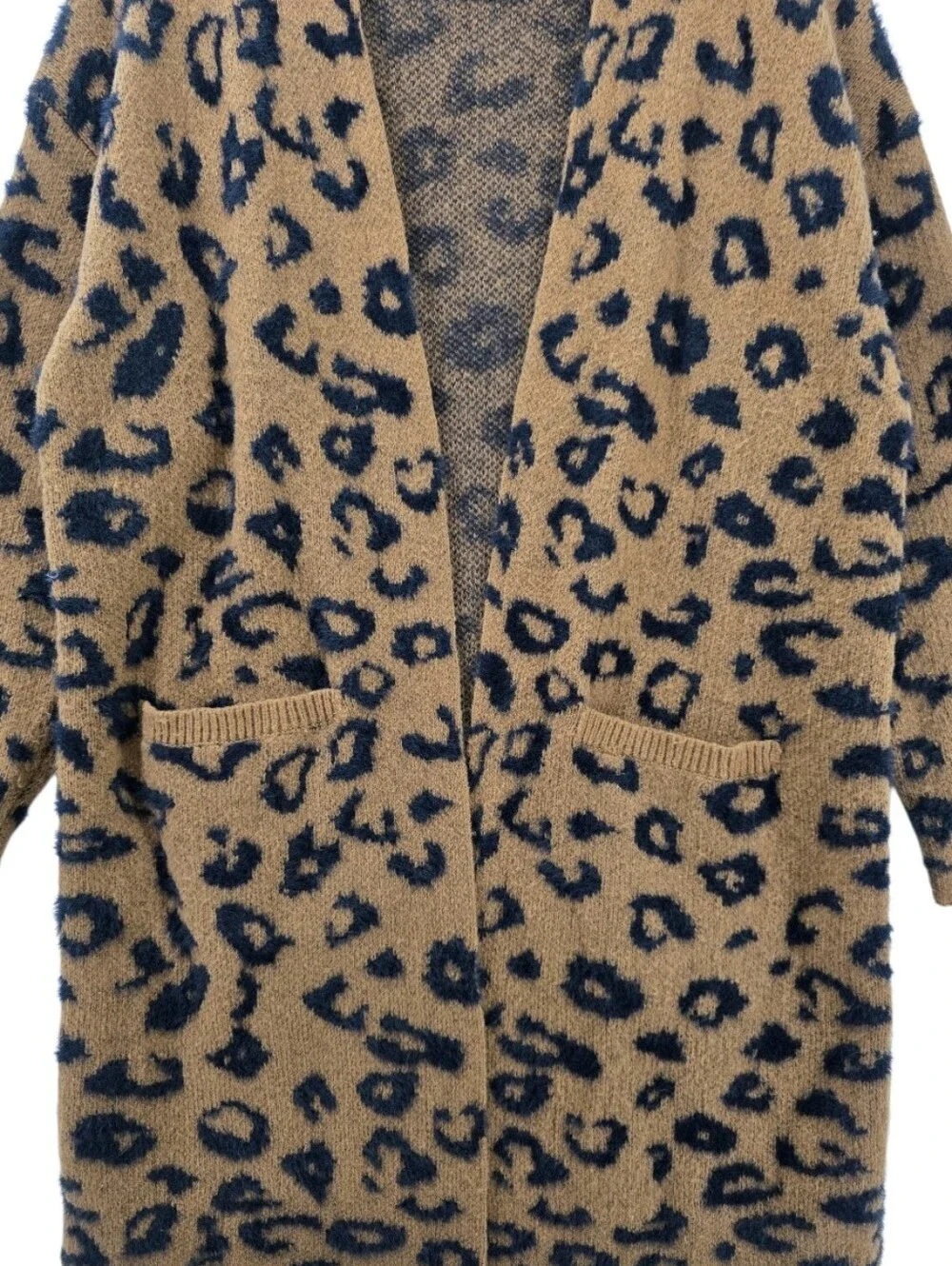 Knox Rose Leopard Open Front Fuzzy Soft Cardigan Women's Size Small Pockets